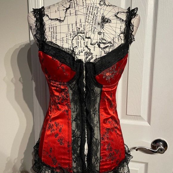 Vintage y2k Lace Floral Corset Steampunk Victorian Gothic Satin Boned burlesque - Picture 2 of 8